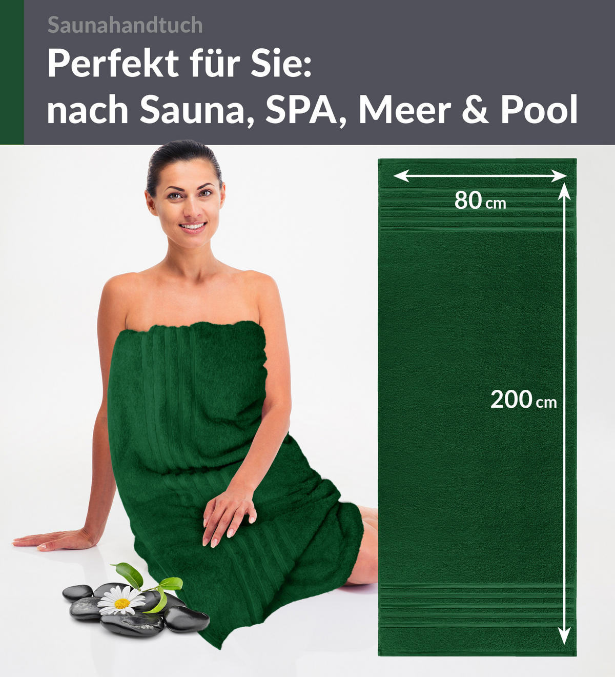 SAUNATUCH 80x200 cm 2er Set London Tannen Grün - Waldgrün, Textil (80/200cm) - Lashuma