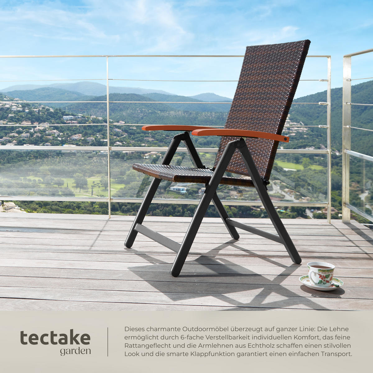RATTANSTUHL Canberra,58 x 72 x 108 cm,braun - Braun, Kunststoff (58/108/72cm) - tectake