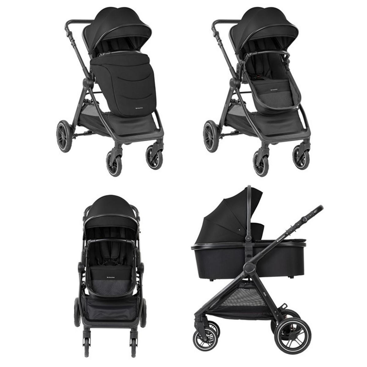 KOMBIKINDERWAGEN Ava 3 in 1 schwarz Babywanne, Babyschale, Gummiräder, Tasche - Schwarz, Metall (84/59/102cm) - Kikka boo