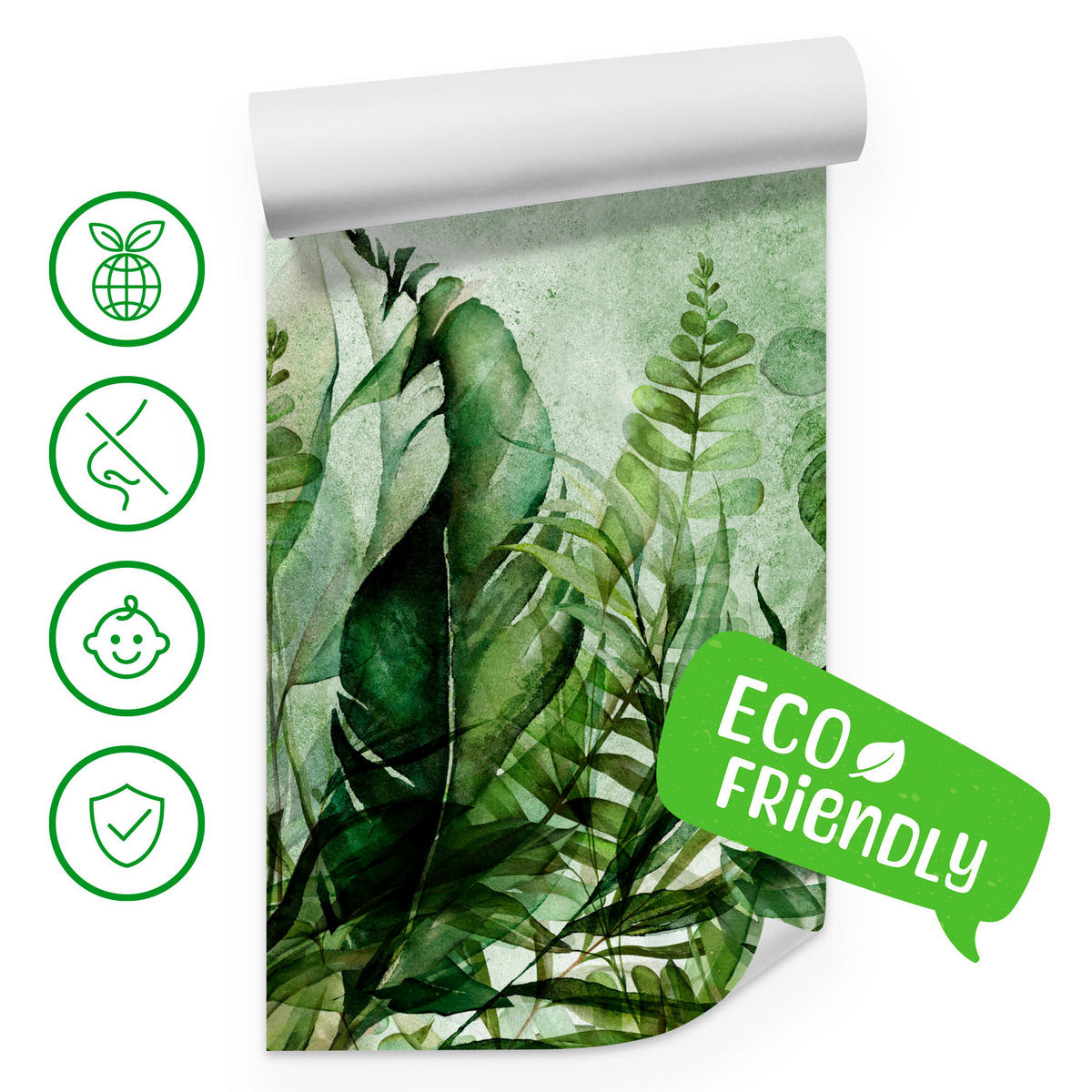 FOTOTAPETE für Wohnzimmer Grüne Blätter auf Beton 150x105 - Schwarz/Grün, Papier (150/105cm) - Muralo