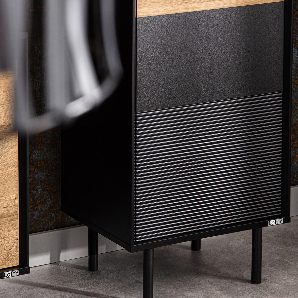 REGAL LOFTY Kreuzeinlage, schwarz / Eiche natur - Eichefarben/Schwarz, Holzwerkstoff (52/174/41cm) - KONSIMO®