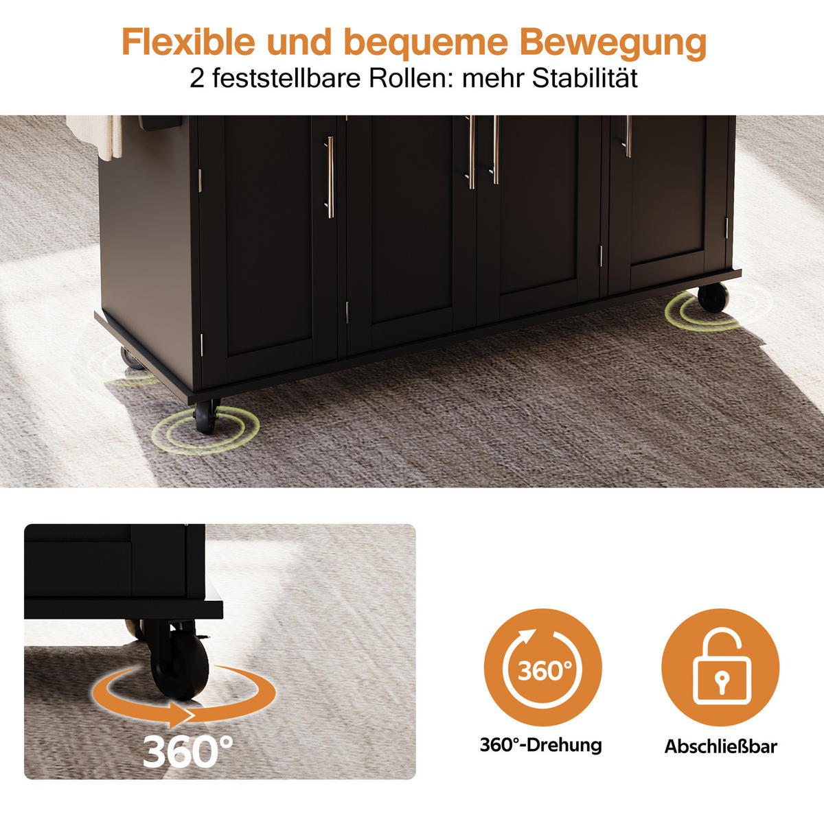 KÜCHENINSEL 136/92/70 cm Schwarz/Natur aus MDF mit ausziehbarer Arbeitsplatte - Schwarz, Holzwerkstoff (70/92/136cm) - OKMYHOME