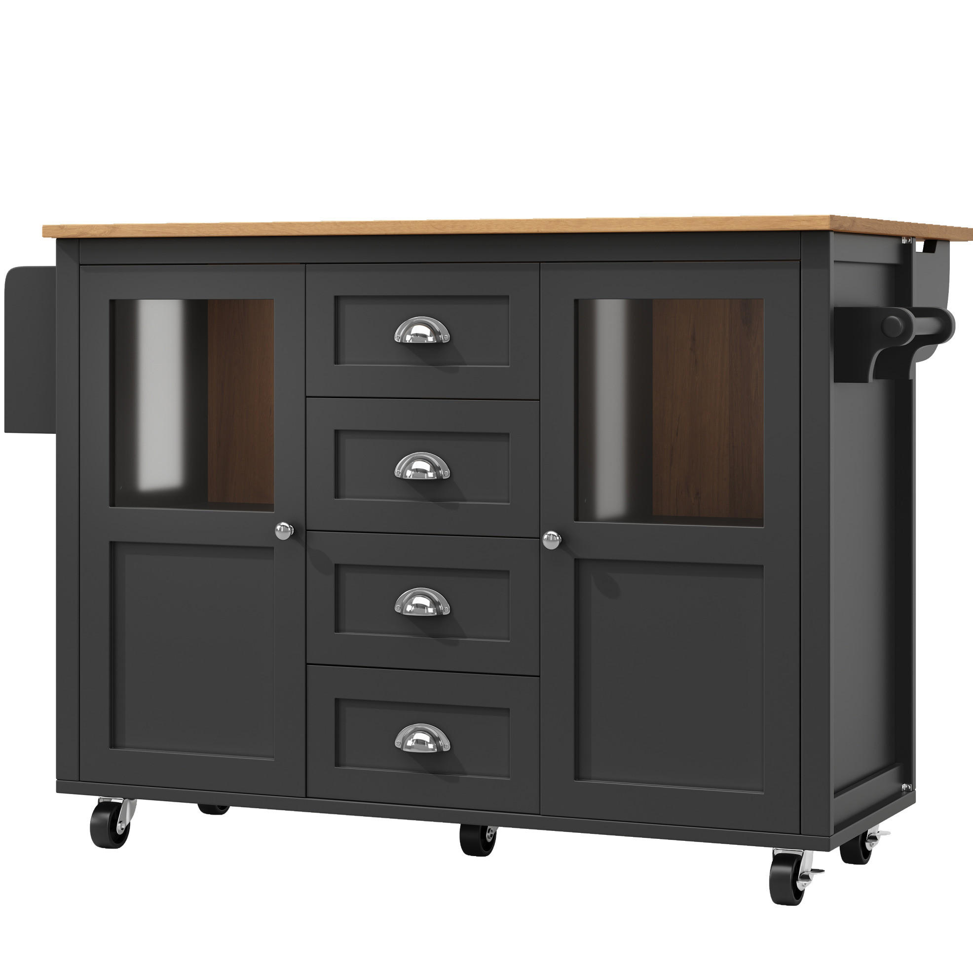 KÜCHENINSEL 137.9x73x92.5cm Schwarz mit Doppeltüren & 4 Rollen - Schwarz, Holzwerkstoff (137.9/92.5/73cm) - Modfu
