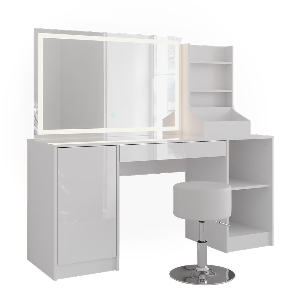 Vicco TOALETNÍ STOLEK Sherry, Bílá/Bílá vysoký lesk, 158.2 cm se zrcadlem LED a stoličkou