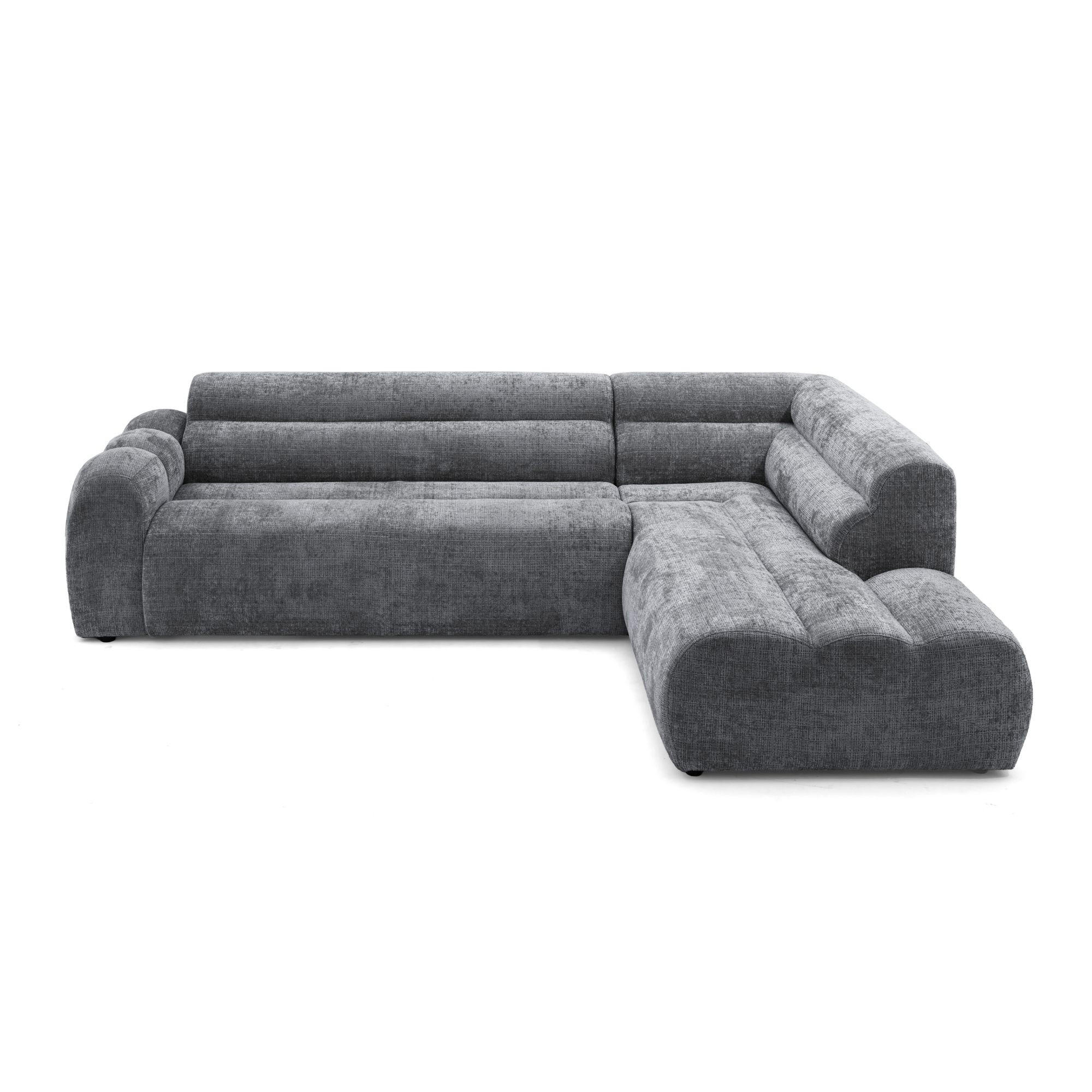 4-SITZER modulares Ecksofa VEER L Rechts, 283 x 190 cm, Chenille Webstoff Dunkelgrau - Dunkelgrau/Schwarz, Holz/Kunststoff (190/283cm) - Muffo