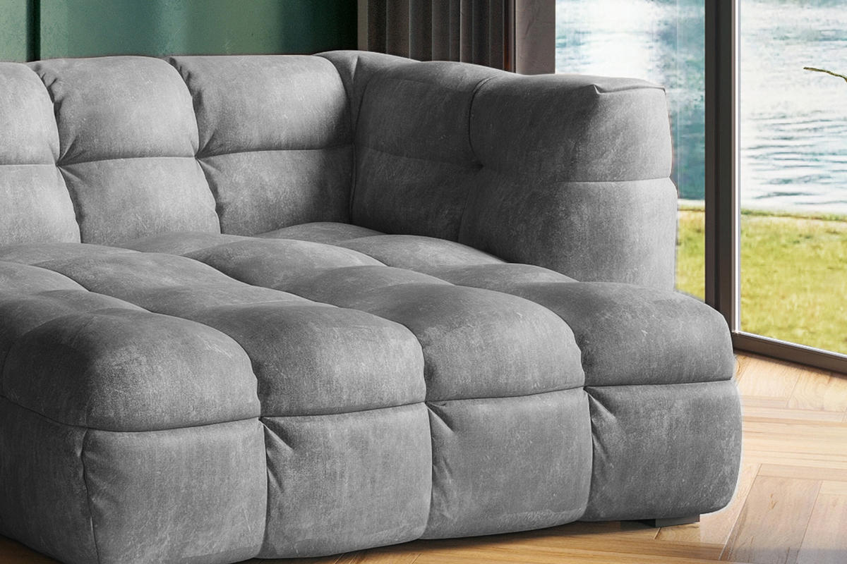 ECKSOFA RIO Hellgrau Velvet - Hellgrau/Schwarz, Textil (319/170cm) - KAWOLA