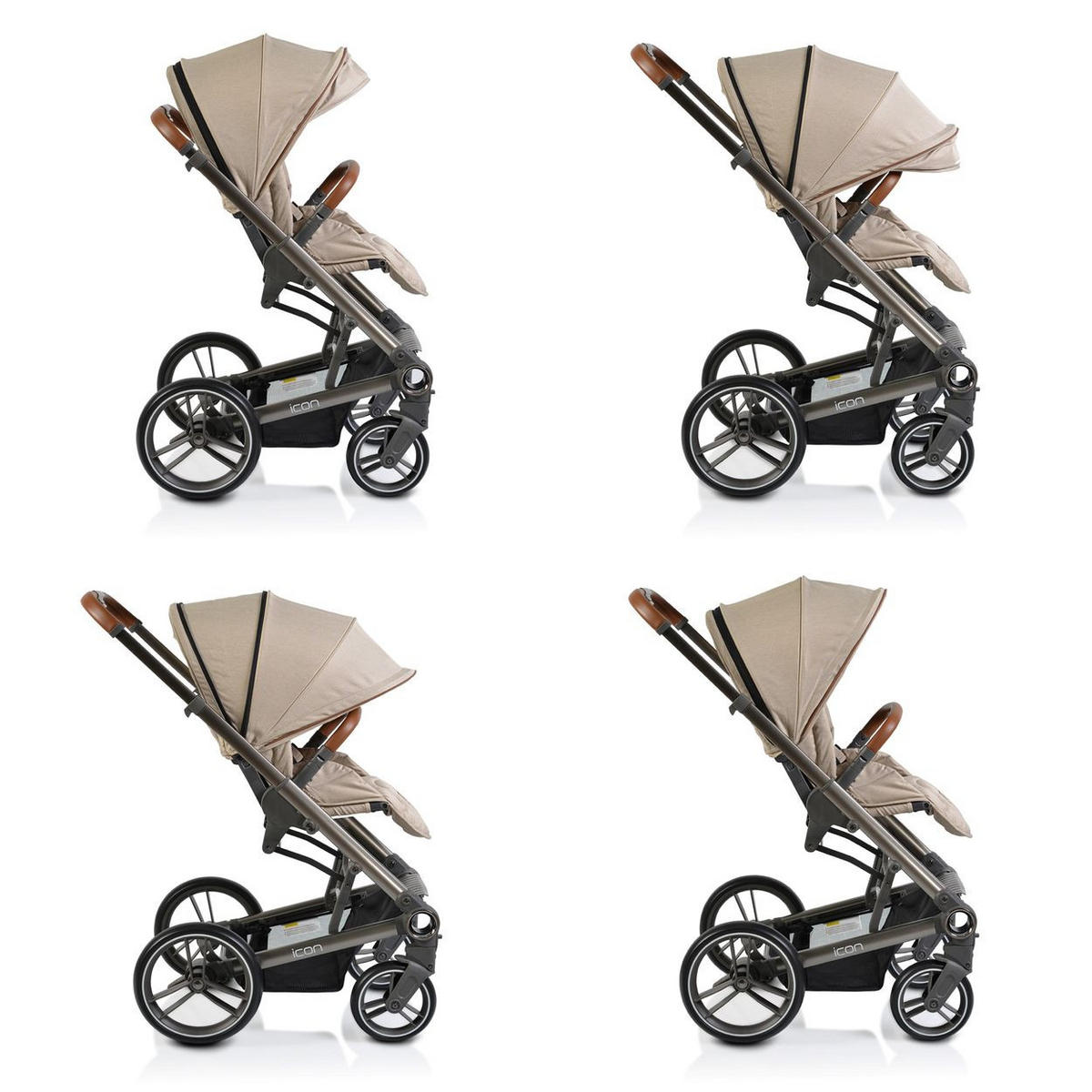 KOMBIKINDERWAGEN Icon 2 in 1 beige Sportsitz Babywanne Wickeltasche PU-Räder - Beige, Metall (73/49/107cm) - Cangaroo