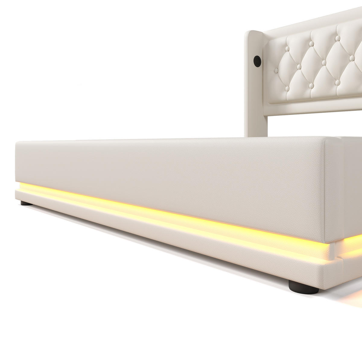 POLSTERBETT aus Kunstleder 180x200 cm in Weiß mit Stauraum, LED & USB-C - Weiß, Leder (180/200cm) - Modfu
