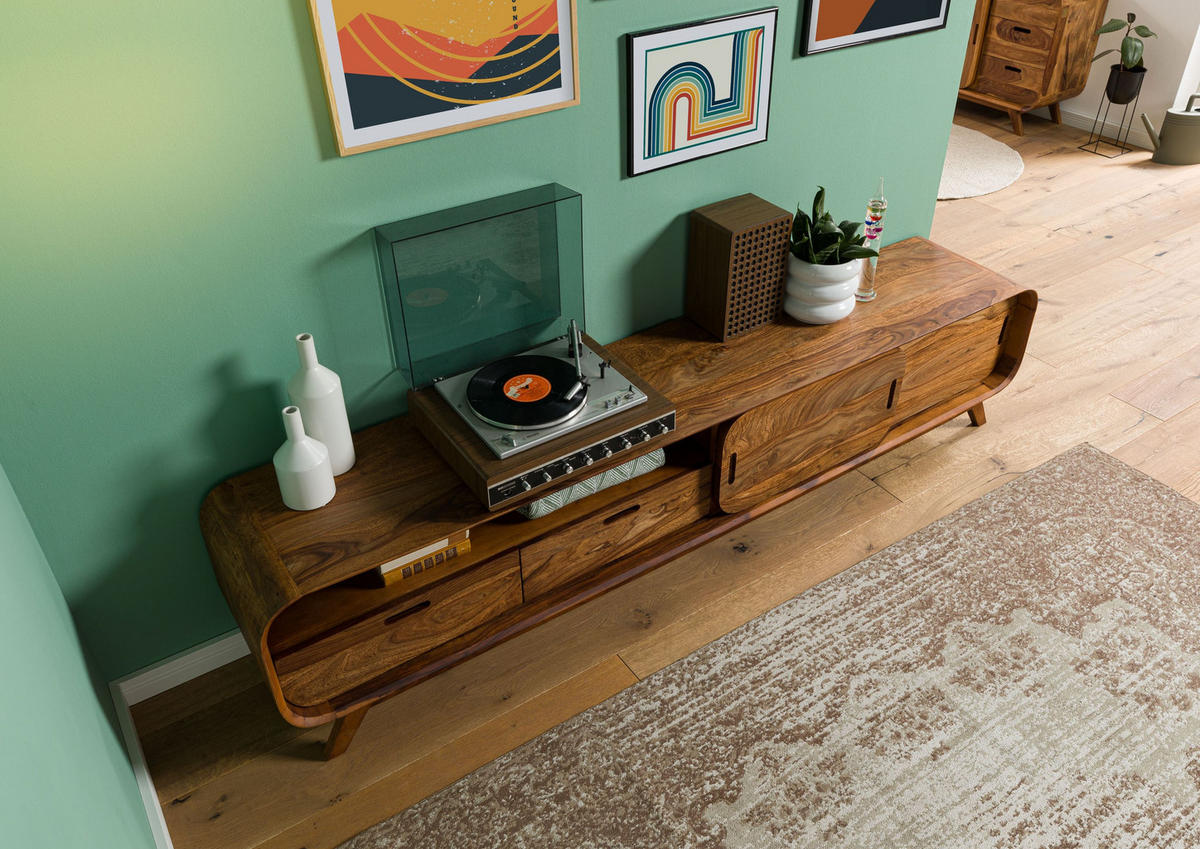 TV-BOARD Sheesham 220x40x48 hellbraun lackiert MAILAND #127 - Braun, Holz (220/48/40cm) - Massivmoebel24