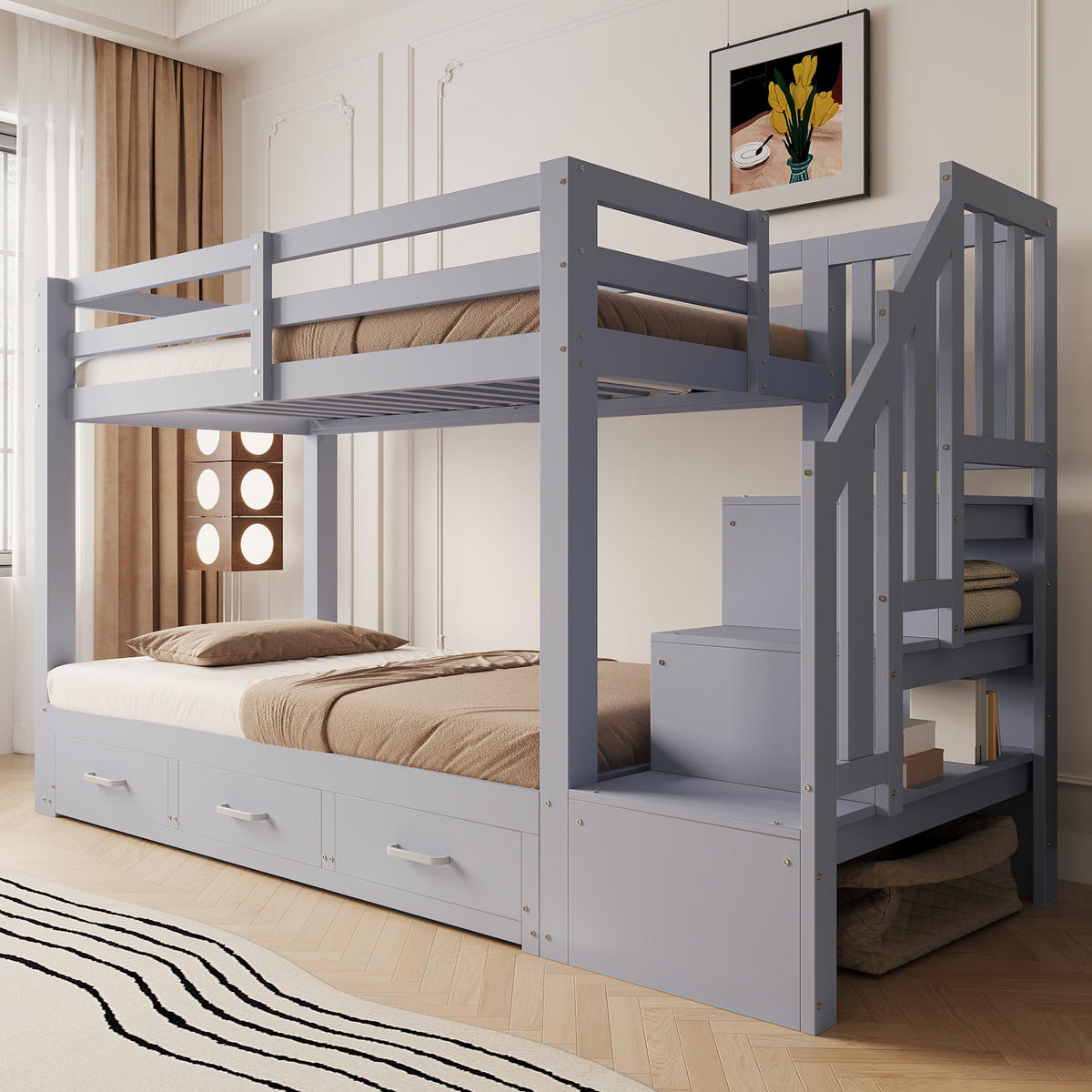 ETAGENBETT 90/200 cm Grau mit Ausziehbett und Schubladen - Grau, Holz (90/200cm) - MIVRAY