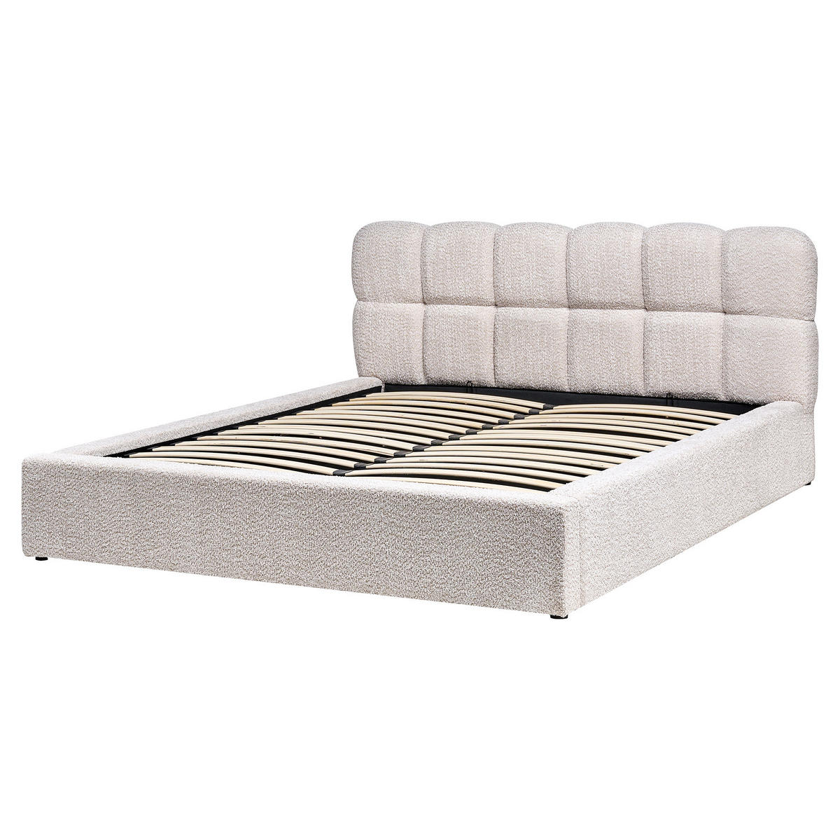 BETT mit Stauraum 160/200 cm Bouclé Hellbeige Baston - Beige, Textil (160/200cm) - Beliani