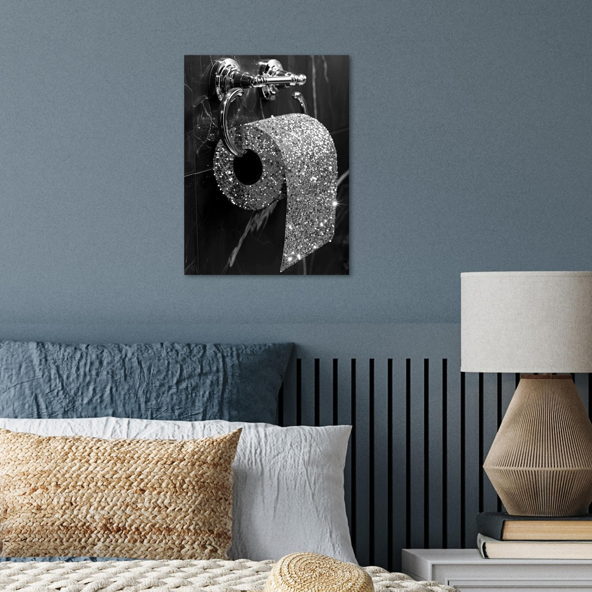 POSTER WC - Toilettenpapier - Schwarz und weiß - Glitter 30x40 cm - Silberfarben, Papier (30/40/0.1cm) - MuchoWow