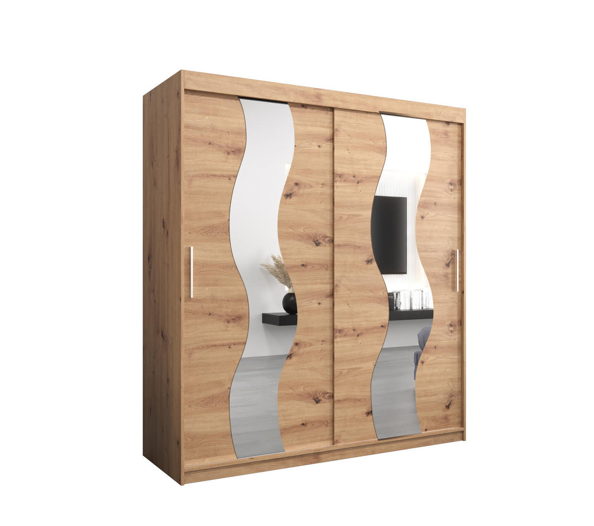 SCHWEBETÜRENSCHRANK 200/180/62 2-türig - Silberfarben/Eiche Artisan, Holz/Kunststoff (180/200/62cm) - MÖBEL KRYSPOL