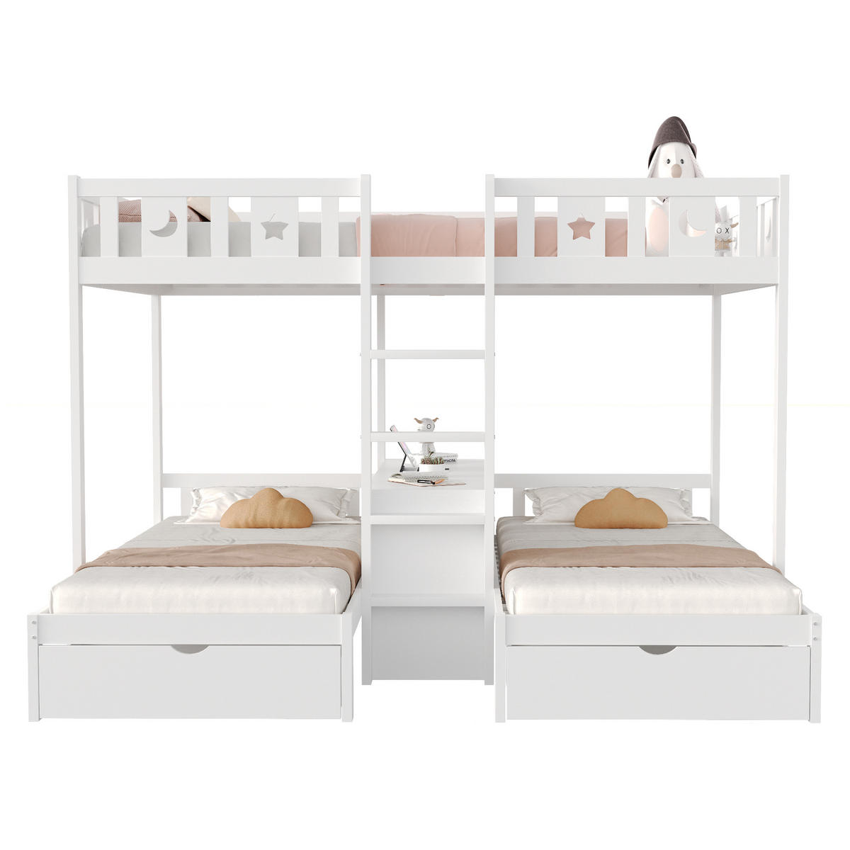 ETAGENBETT 140/200 cm / 90/200 cm DE-01543, in Weiß, mit 2 Schubladen und Stauraum - Weiß, Holz (140/200cm) - ComfortXL