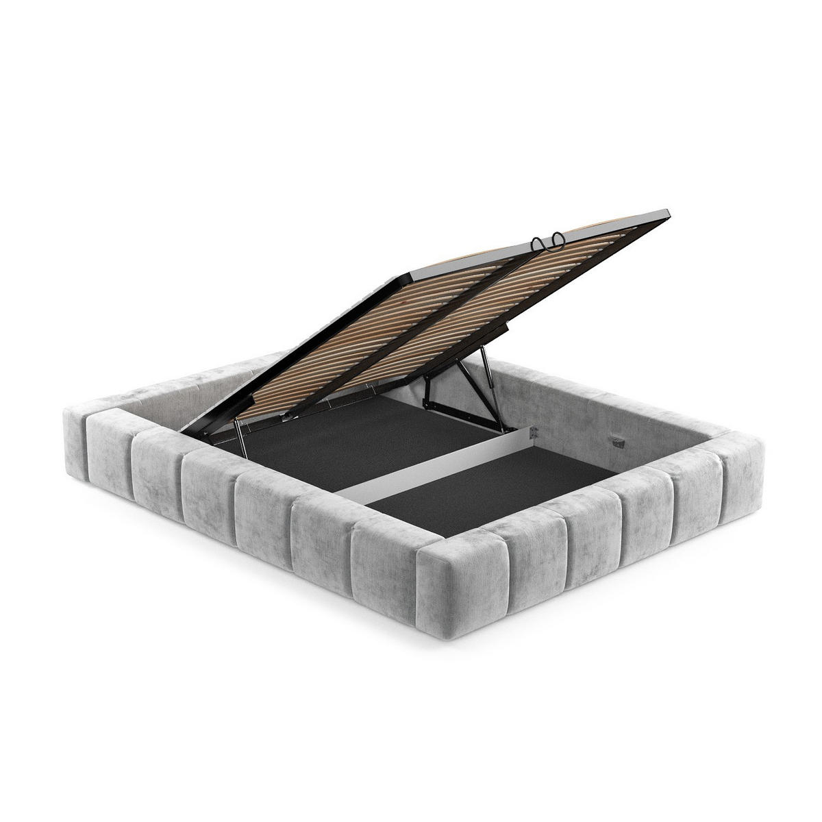 POLSTERBETT Aruba Hellgrau 180/200 cm im Chenille-Stoff - Hellgrau/Schwarz, Holz/Holzwerkstoff (180/200cm) - Maison de Reve