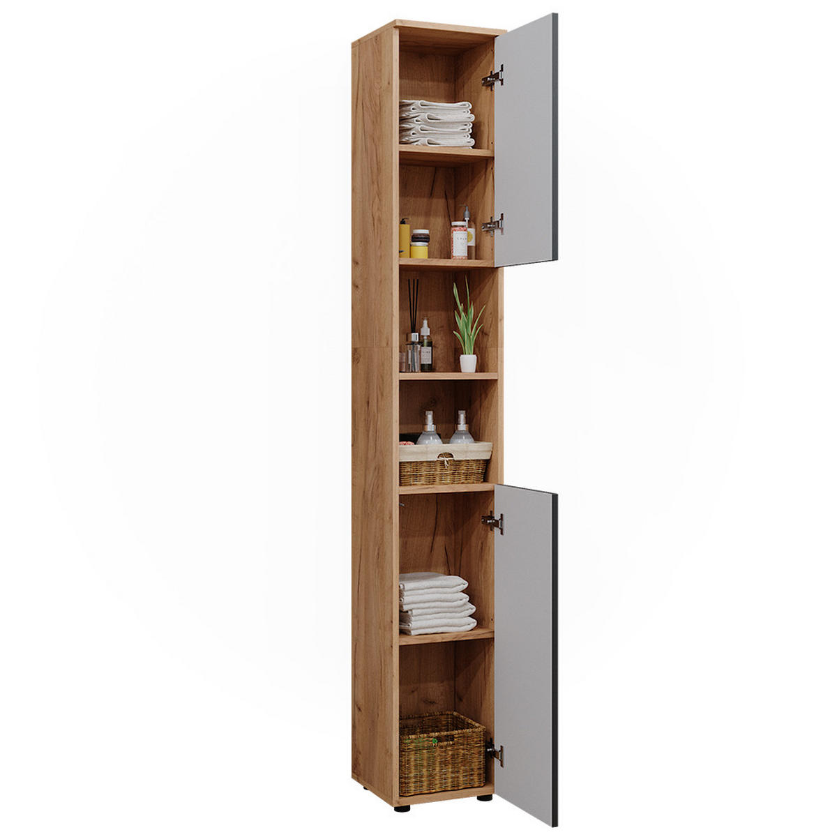 BADSCHRANK Irma Anthrazit gepunktet 30 x 192 cm - Anthrazit, Holzwerkstoff (30/192/30cm) - Vicco
