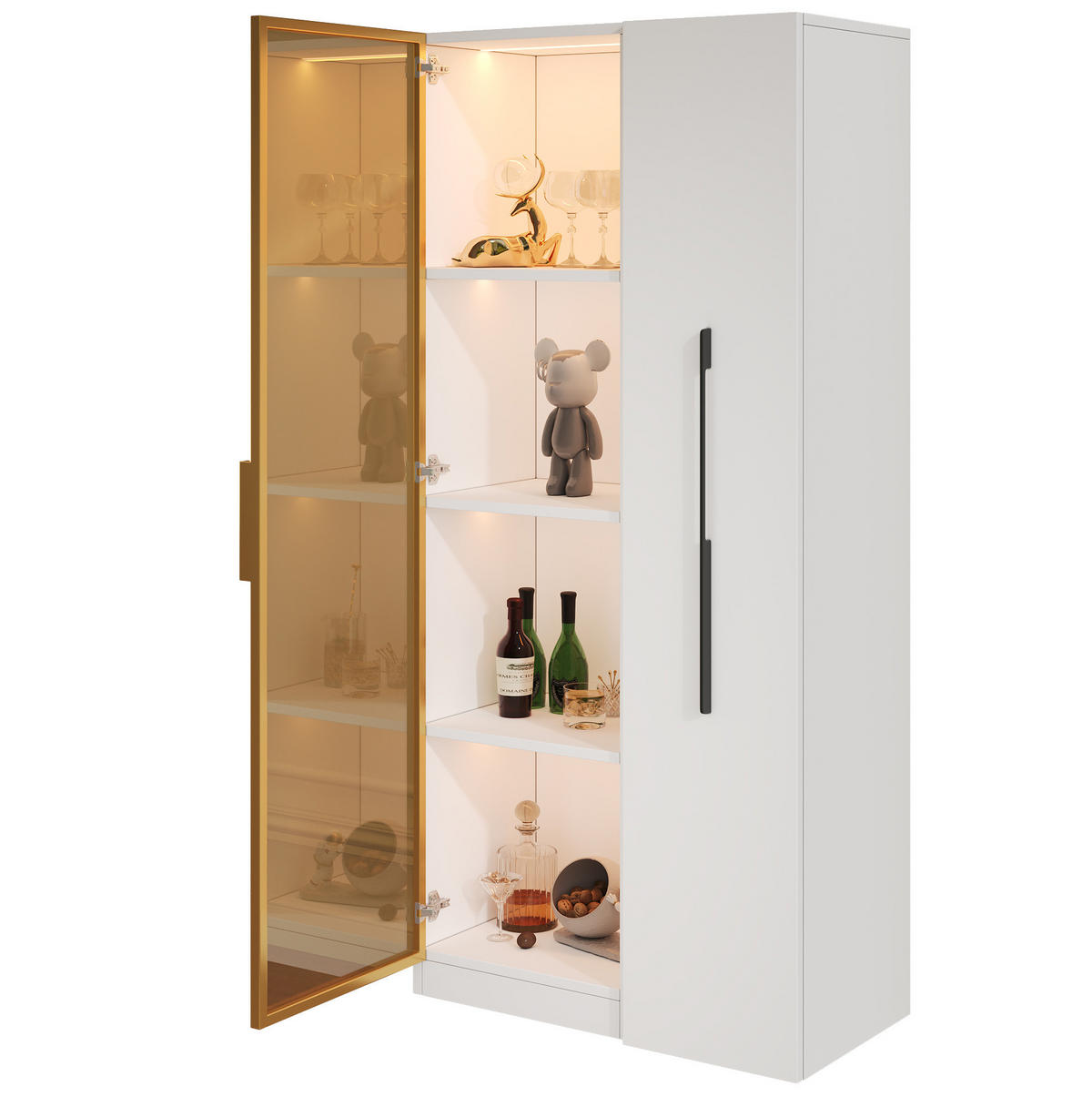 VITRINE 70/40/160 cm aus MDF mit integrierter LED-Beleuchtung Weiß - Weiß, Holzwerkstoff (70/160/40cm) - Modenvie