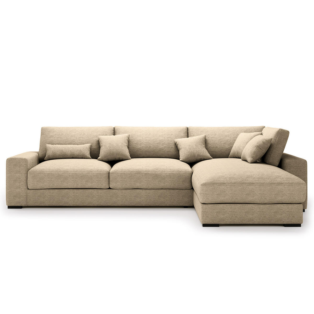 ECKSOFA mit Longchair - Beige/Schwarz, Kunststoff/Textil (340/205cm) - home24