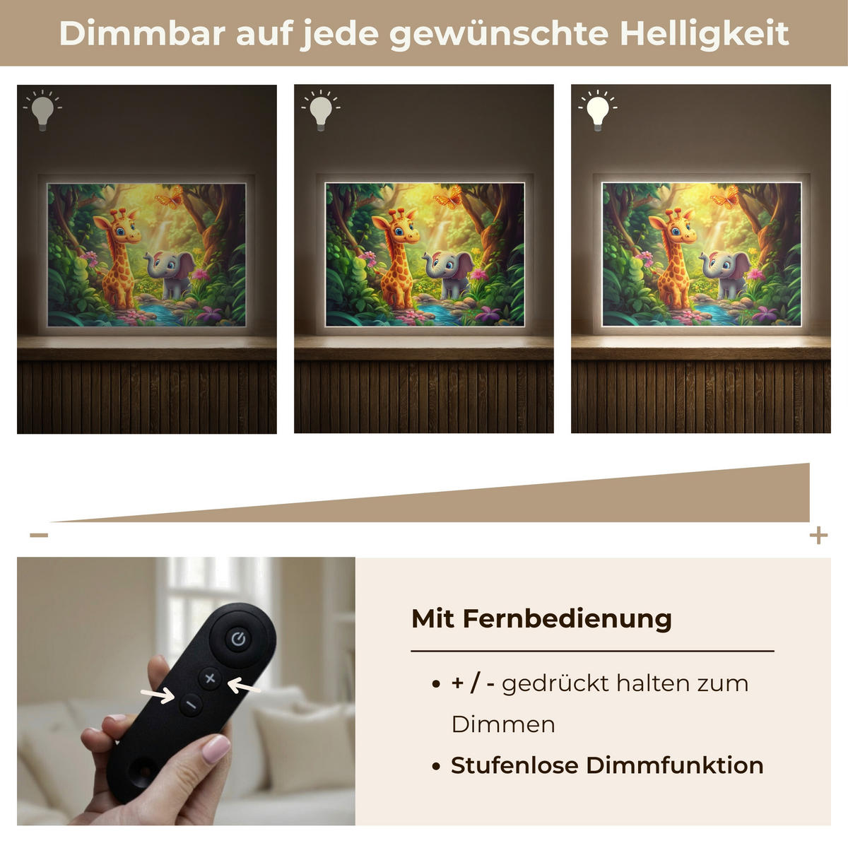 WANDLEUCHTE MIT AKKU Giraffe - Elefant - Blumen - Dschungel 40x30 cm - Grün, Holzwerkstoff (40/30/8cm) - OnlyWow