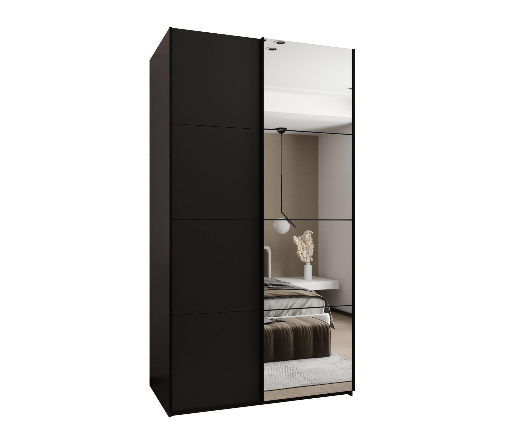 Abiks Möbel Schwebetürenschrank Schwarz, Schwarz, Schwarz 130x245x64 cm