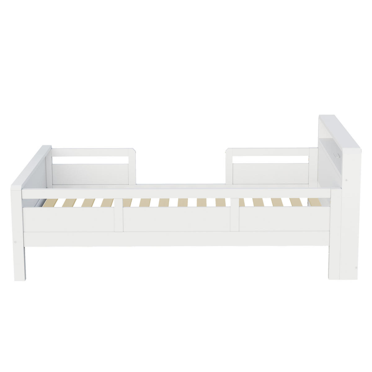 KINDEREINZELBETTEN aus Kiefernholz 90x200 cm in Weiß mit LED-Leuchte & USB-Type-C - Weiß, Holz (90/200cm) - Modfu