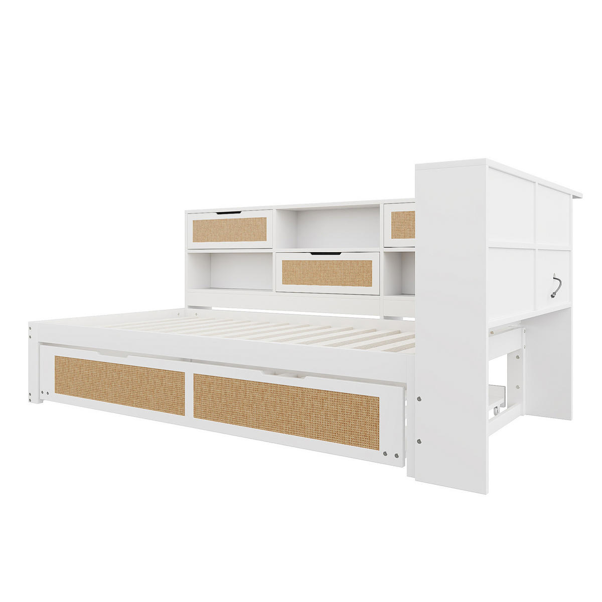 AUSZIEHBETT 90/200 cm Weiß aus Holz mit Stauraum und USB-Anschluss - Weiß, Holz (90/200cm) - Flora Grace