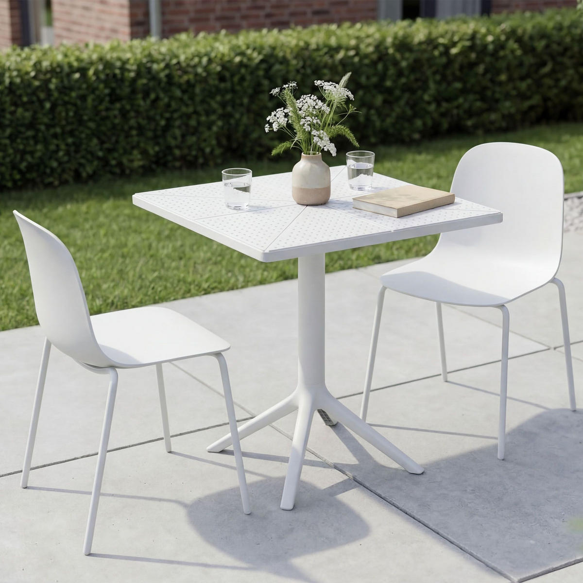 GARTENMÖBEL-SET Ida 2 Stühle 166x60x85cm Kunststoff Weiß Balkonset - Weiß, Kunststoff - DELUKE