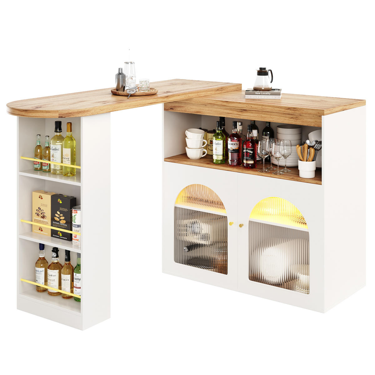 BARTISCH 138/39/105 cm weiß mit Aufbewahrungssystem und LED-Beleuchtung - Weiß, Holzwerkstoff (39/193/105cm) - OKWISH