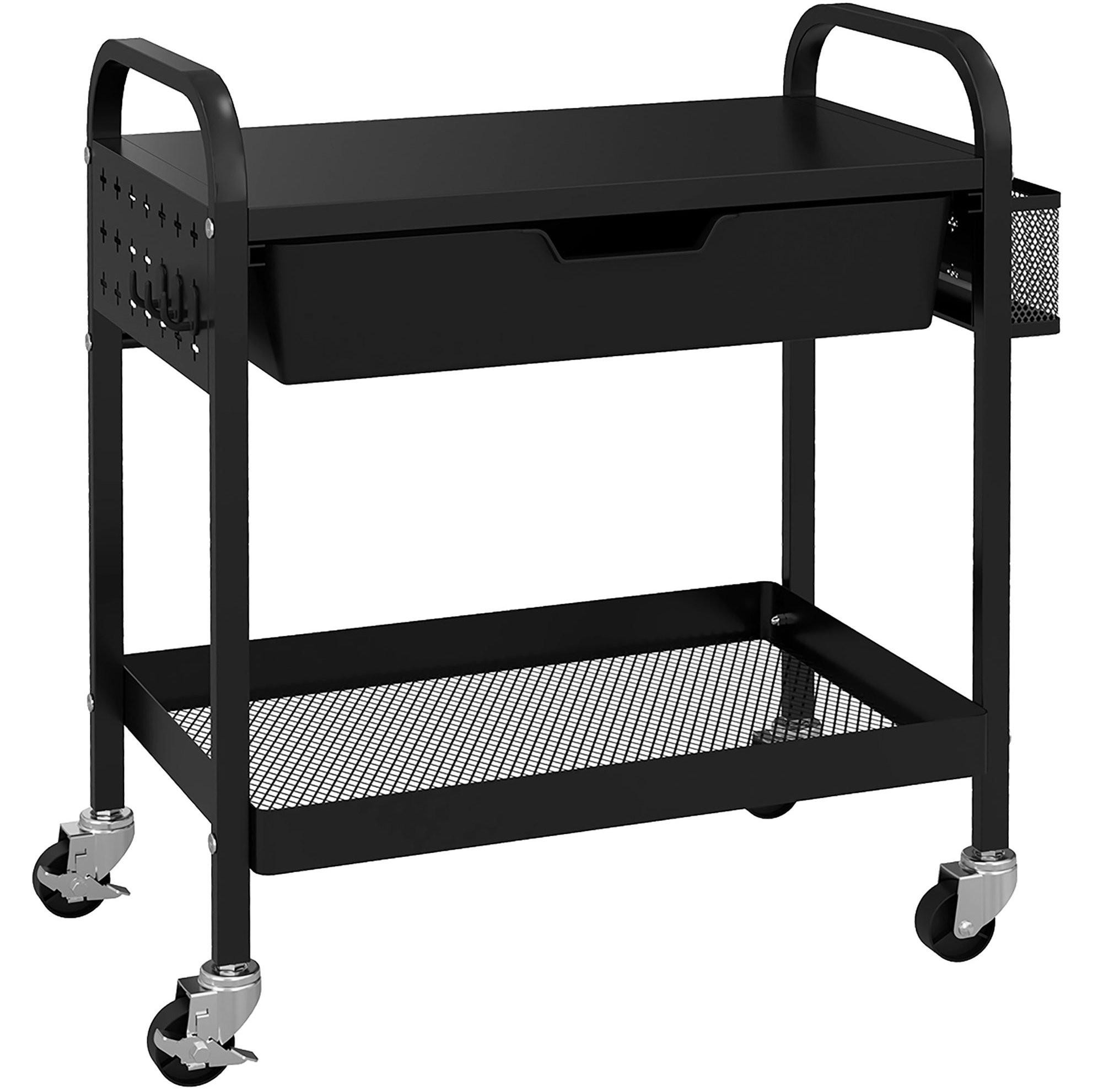 ROLLWAGEN mit Schublade und Ablage 61 x 32,6 x 58,5 cm Schwarz - Schwarz, Kunststoff (32.6/58.5/61cm) - Beauniv