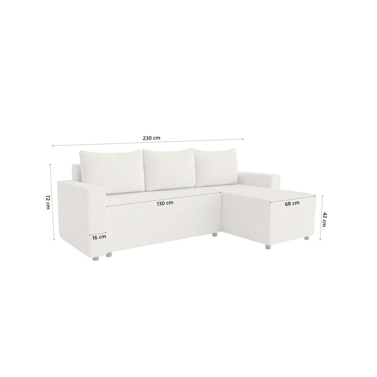 ECKSOFA Goka L mit Schlaffunktion, Beige - Beige, Textil (230/146cm) - Fedve