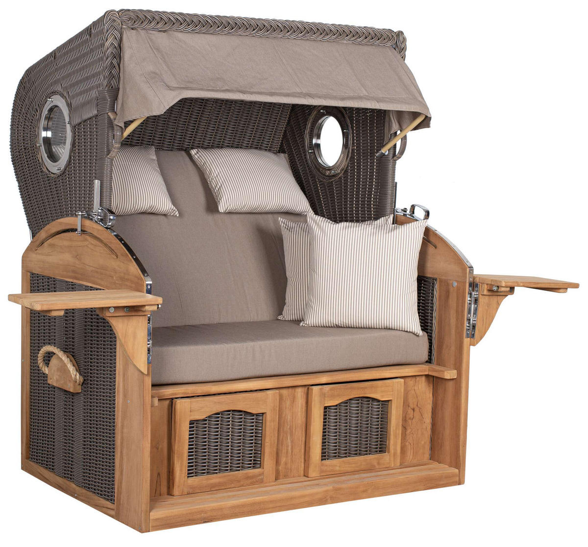 STRANDKORB XL Schillig Bullauge - Taupe/Braun, Metall (142/170/95cm) - Mr. Deko