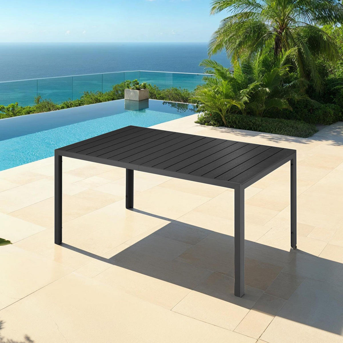 GARTENTISCH Bianca,150 x 90 x 74,5 cm,schwarz/schwarz - Schwarz, Metall (150/90/74.5cm) - tectake