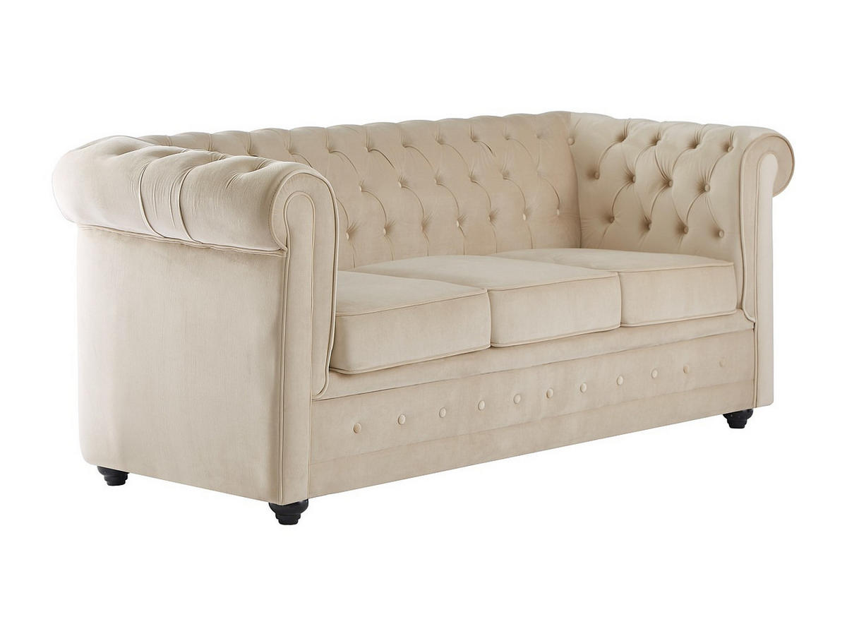 SCHLAFSOFA - 3 Personen - Samt - Beige - - Beige, Textil (208/85/89cm) - Vente-Unique