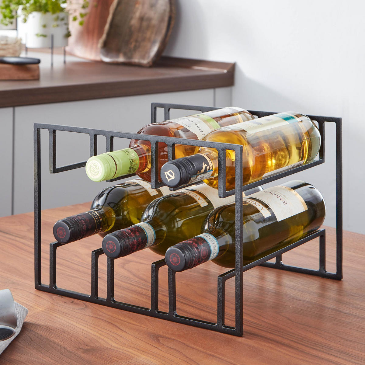 WEINREGAL Eisen Modern Stil für 6 Flaschen stehend - Schwarz, Metall (29/21/25cm) - KADIMA DESIGN