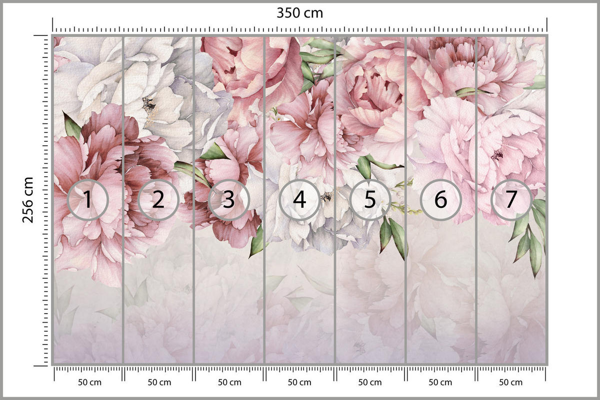 FOTOTAPETE für Schlafzimmer Rosa Zarte Pfingstrosen Natur 350x256 - Violett/Rosa, Papier (350/256cm) - Muralo