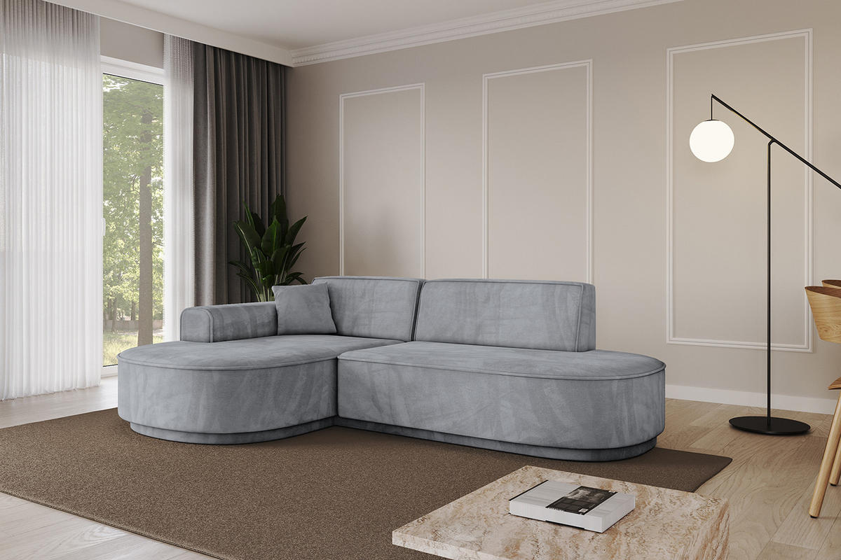 ECKSOFA Ottomane Links MARI-L1-v3 - 243x171x83 cm Grau Velours - Schwarz/Grau, Holzwerkstoff/Kunststoff (243/171cm) - ALTDECOR