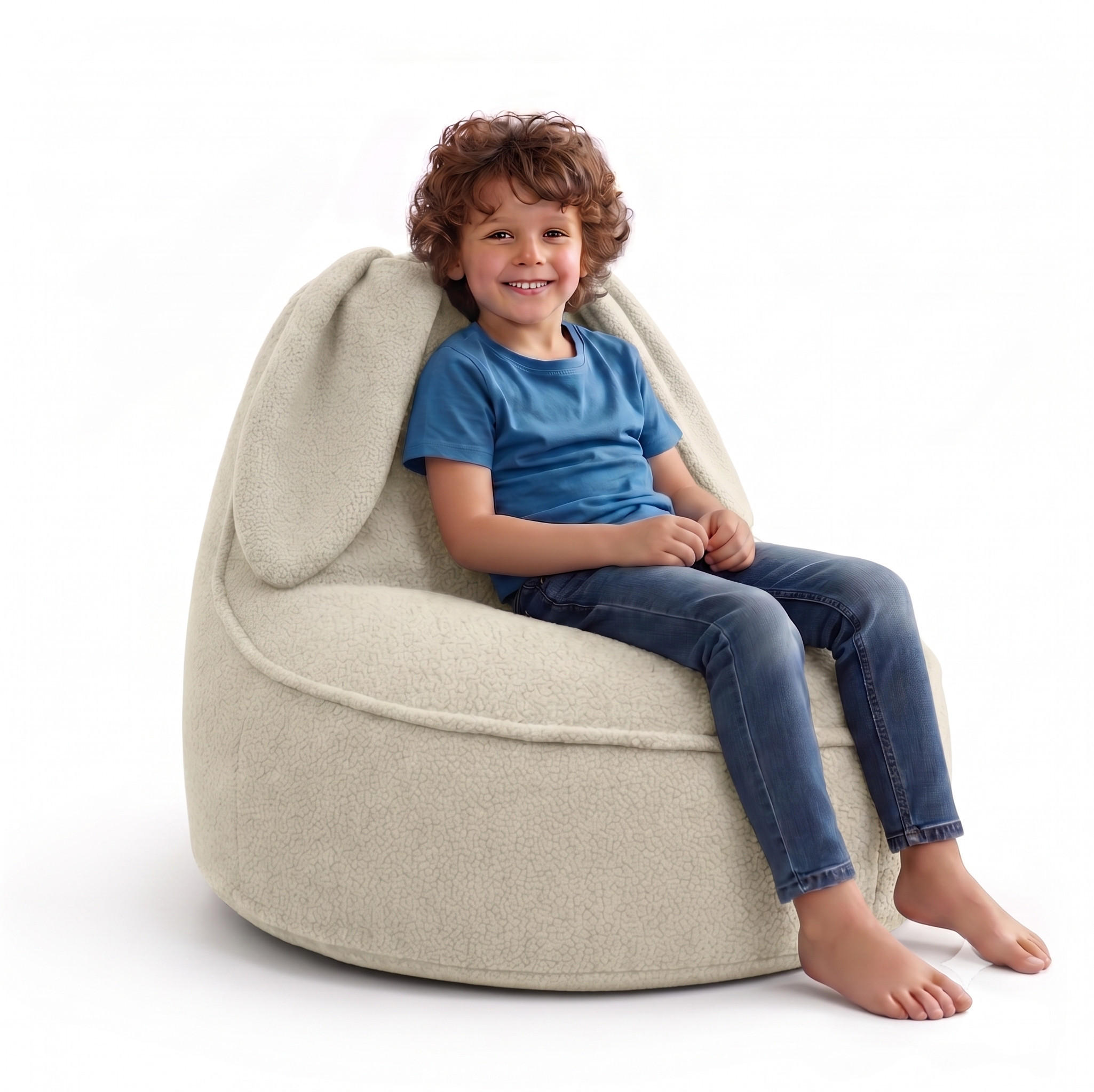 SITZSACK FÜR KINDER Hase 75/75/55 cm, weicher Bouclé 315 g/m², abnehmbarer Bezug, Lamb Cloud - Creme, Textil (75/55/75cm) - Dreamroots
