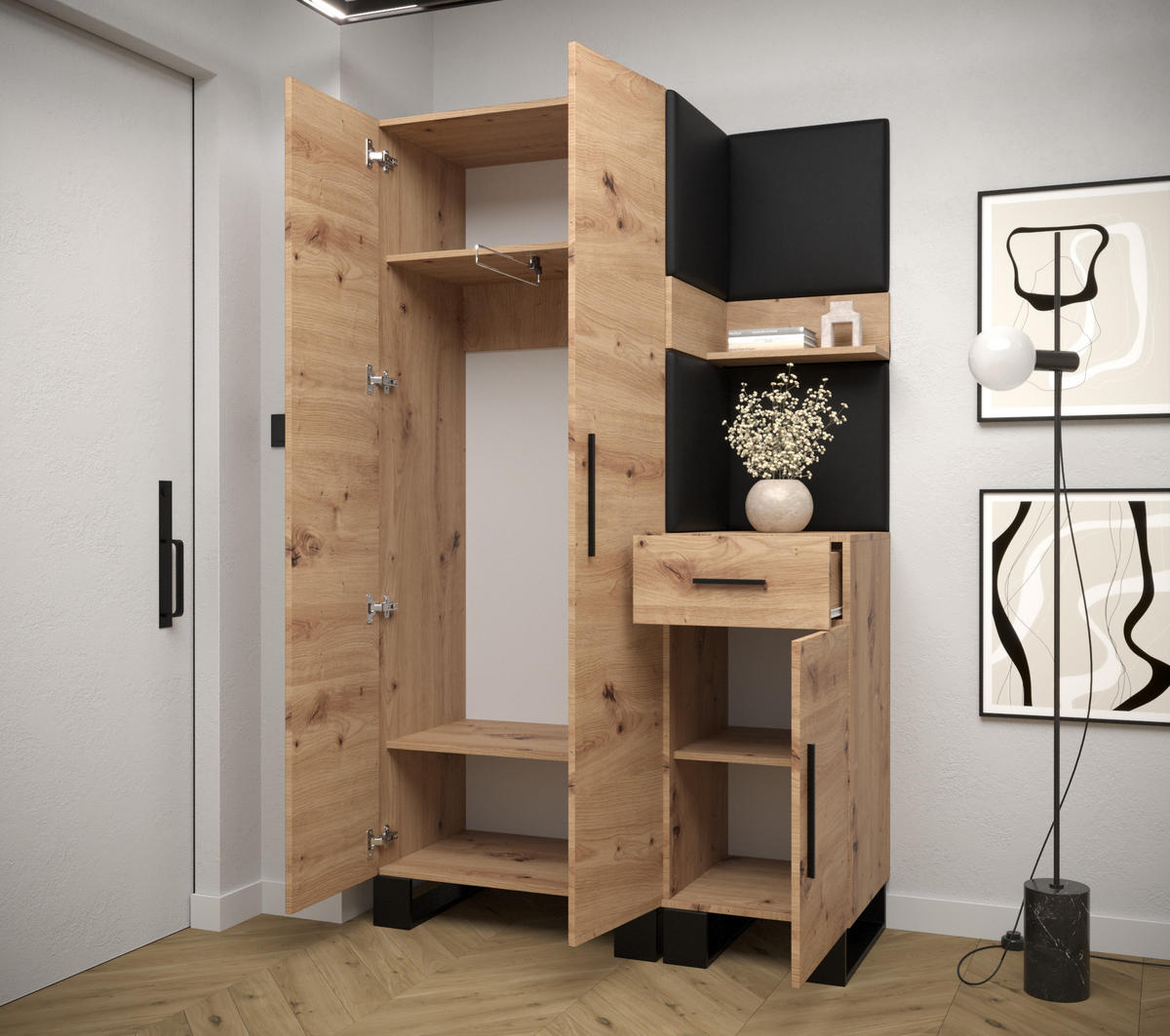 GARDEROBEN-SET 196/116/45,6 - Waldgrün/Schwarz, Holz/Kunststoff (116/196/45.6cm) - Abiks Möbel