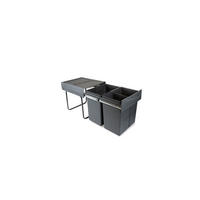RECYCLE Recyclingbehälter für Küche, 2 x 20 L, Bodenbefestigung und Handauszug - Anthrazit, Kunststoff (34.2/39/46.9cm) - EMUCA