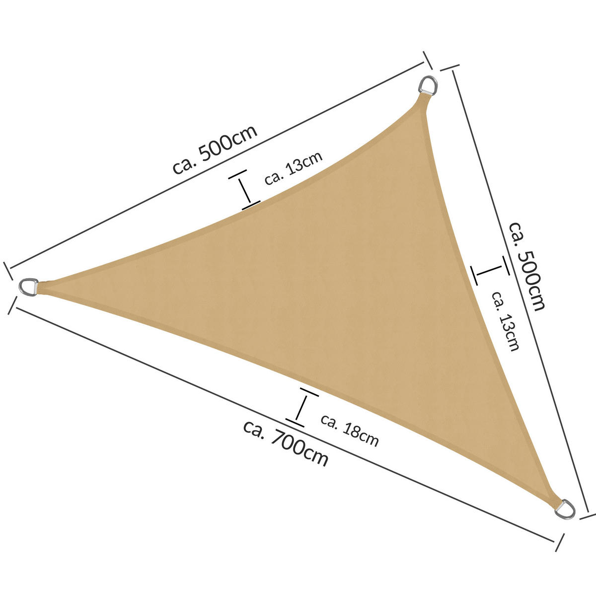 SONNENSEGEL SolVision PS9 500/500/700 cm dreieckig Sand PE - Sandfarben, Kunststoff (500/500cm) - Sol Royal