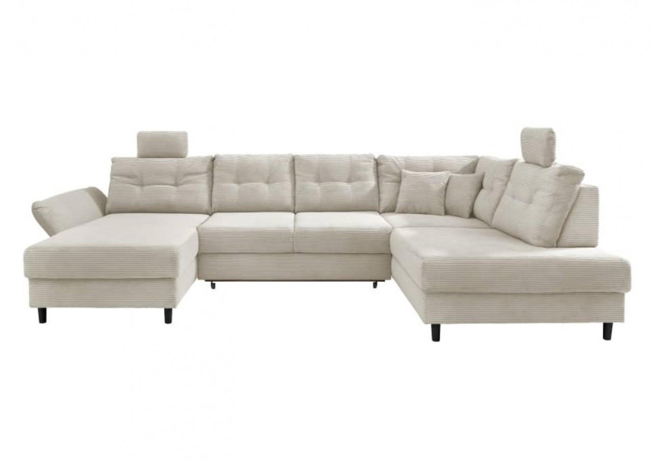 WOHNLANDSCHAFT mit Schlaffunktion, Bettkasten und Sitztiefenverstellung, Cord - Beige/Kieferfarben, Holz/Textil (206/91/340cm) - myHomelando