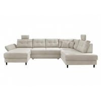 WOHNLANDSCHAFT mit Schlaffunktion, Bettkasten und Sitztiefenverstellung, Cord - Beige/Kieferfarben, Holz/Textil (206/91/340cm) - myHomelando