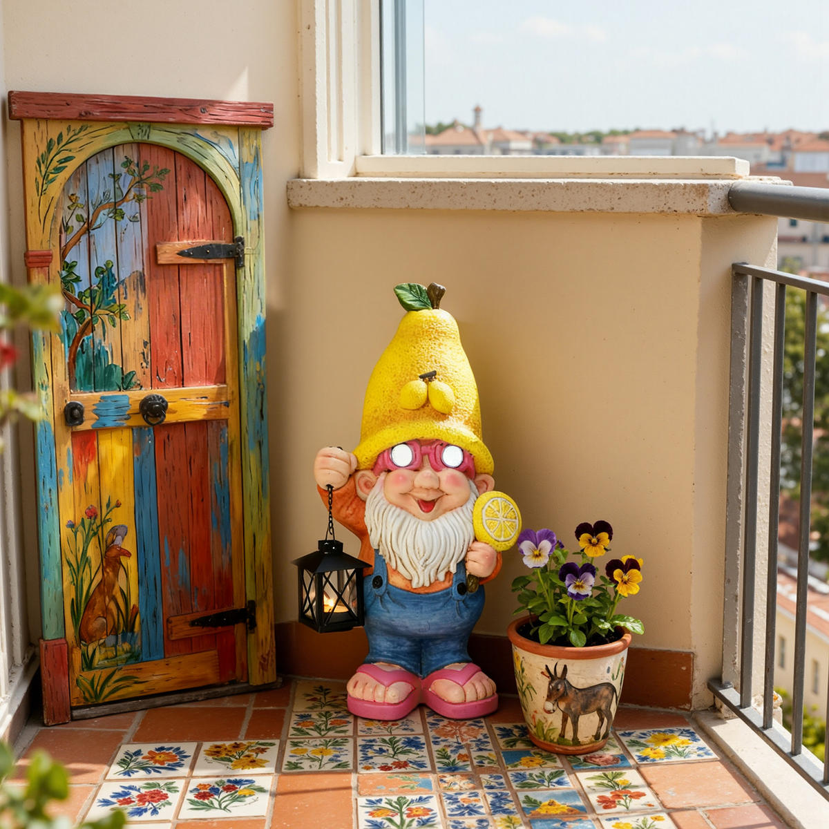 GARTENFIGUR Zwerg mit Laterne, 26x16x45,8 cm, leuchtende Augen - Multicolor, Naturmaterialien (23.5/46/16.5cm) - Hometopia