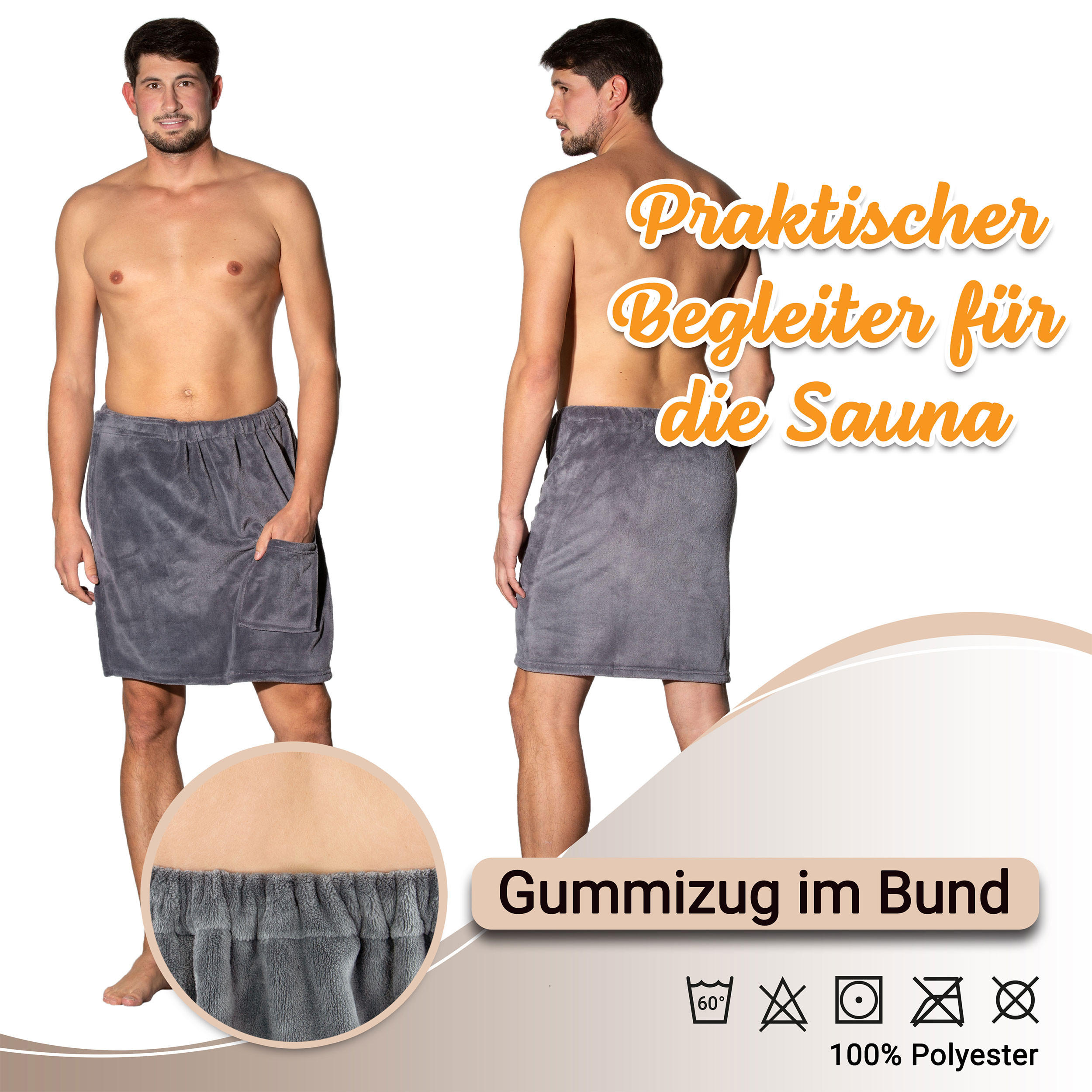 BADEMANTEL, L/XL, 100% Polyester, Grau - Graphitfarben, Textil (L/XLcm) - Zollner