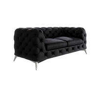 CHESTERFIELD-SOFA 2-Sitzer Laura Schwarz Samt - Silberfarben/Schwarz, Holz/Textil (185/75/100cm) - S-Style Möbel