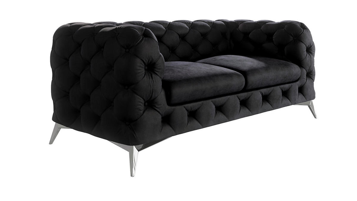 CHESTERFIELD-SOFA 2-Sitzer Laura Schwarz Samt - Silberfarben/Schwarz, Holz/Textil (185/75/100cm) - S-Style Möbel