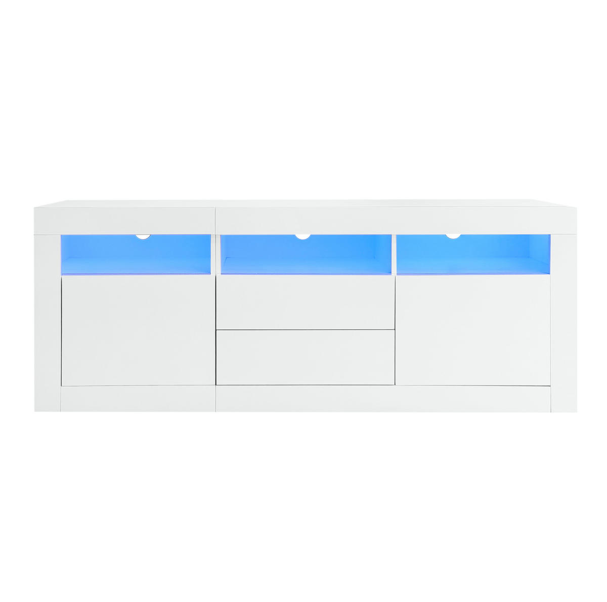 TV-SCHRANK aus Spanplatte 160x35x60 cm Weiß mit LED-Beleuchtung, App-Steuerung, Push-to-Open und Kabelmanagement - Weiß, Holzwerkstoff (160/60/35cm) - Modfu