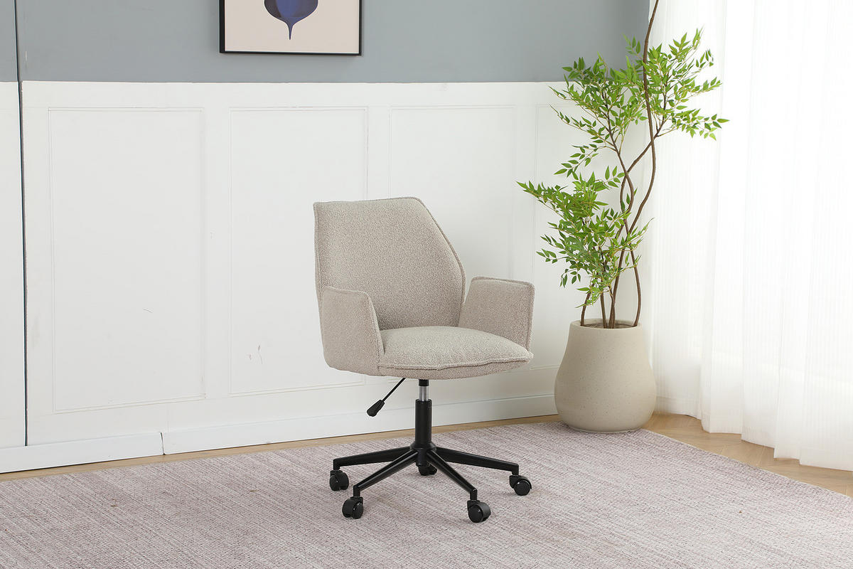 BÜRODREHSTUHL - Bouclé / Eisen - Beige/Schwarz, Textil/Metall (57/85/62cm) - home24