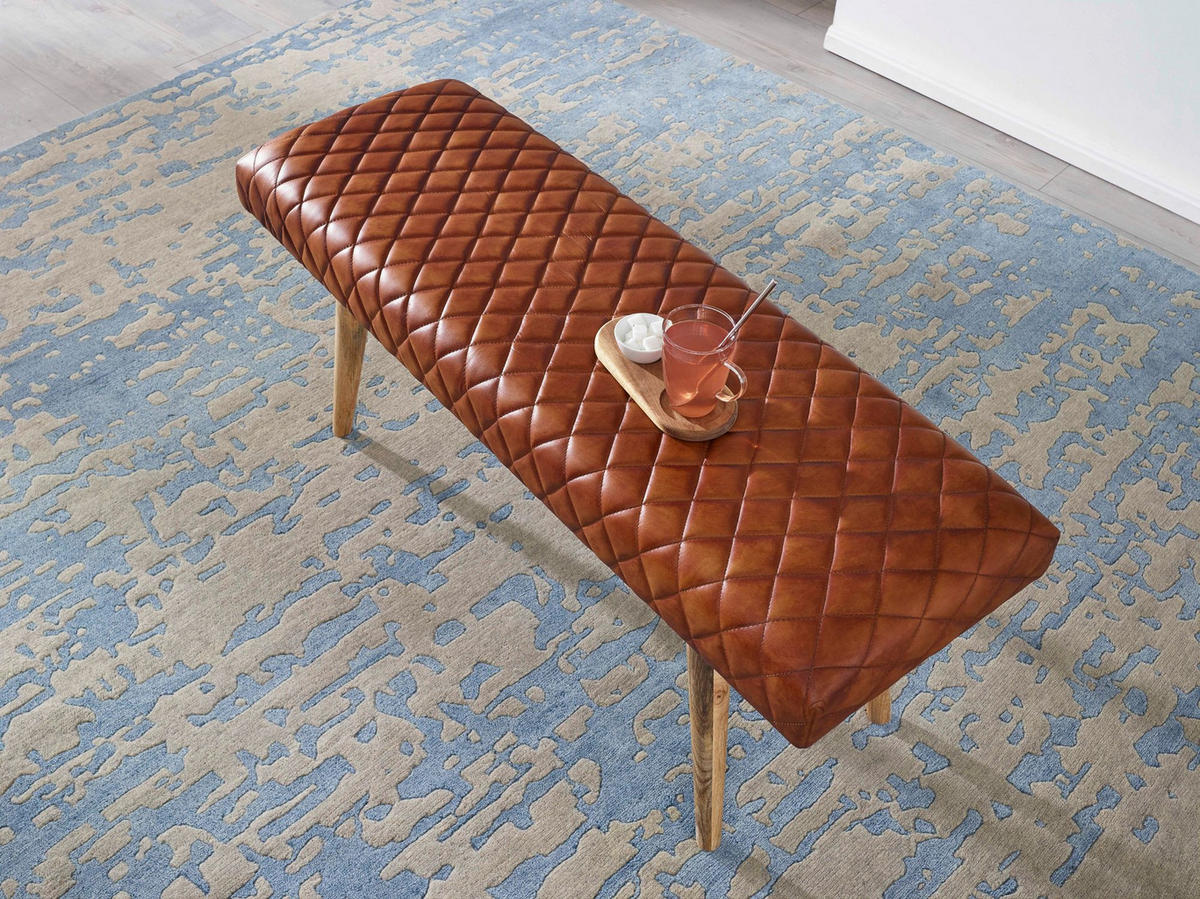 SITZBANK – Echtleder/Holz, Springbock-Stil - Braun, Mangoholz/Leder (115/53/38cm) - KADIMA DESIGN