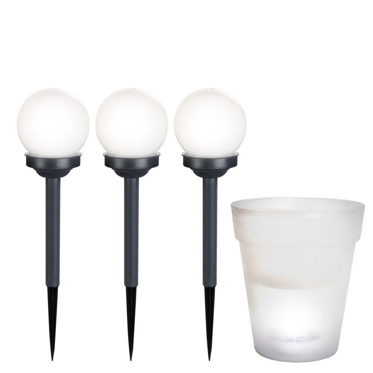 LED AUSSENLEUCHTE Weiß Solar 4er Set - Weiß, Kunststoff (10/10/39cm) - Globo Lighting